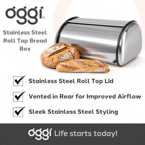 Stainless Steel Roll Top Bread Box for Kitchen Countertop with Stainless Steel Lid (17.5 x 7.5 x 11.5 inches / Roll top with Stainless Lid)