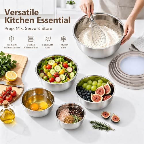 Mixing Bowls with Lids Set of 5 (Khaki)
