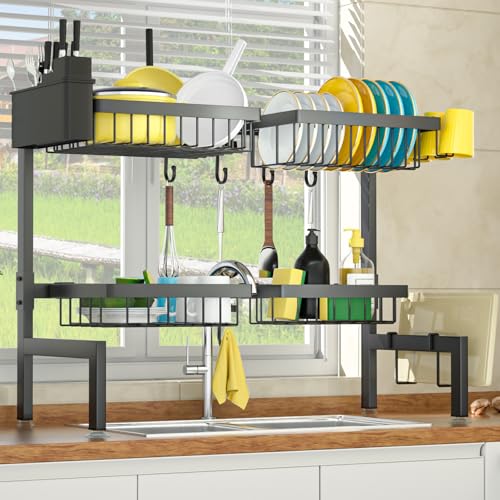4 Baskets 2 Tier Over The Sink Dish Drying Rack (Black / 2 tiers 4 baskets)