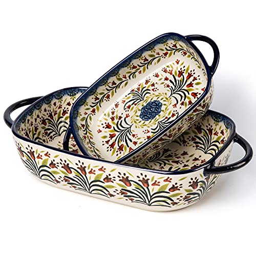 Baking Dish Ceramic Baking Pan Blue Casserole Dish Rectangular Baking Set 2pcs Bakeware Sets Single Serving Size Lasagna Pan Baking Dishes for oven