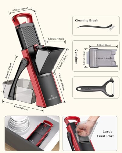 Safe Mandoline Slicer Plus with Peeler (Red)