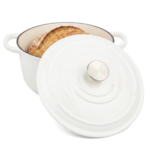 5.7 qt Enameled Cast Iron Dutch Oven Pot with Lid (White / 5.7 QT)