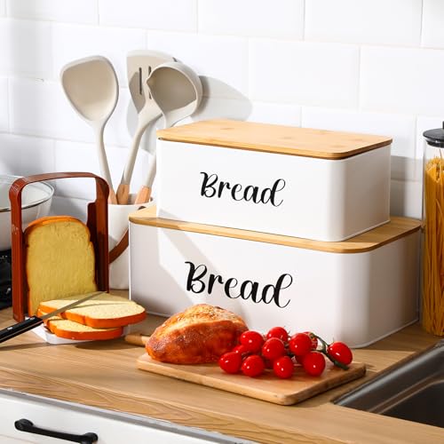2 Pcs Extra Large Bread Box for Kitchen Counter with Slicer (White)