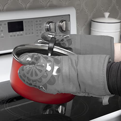 Medallion Design 100% Cotton and Silicone Oven Mitt (Gray / Oven Mitts)