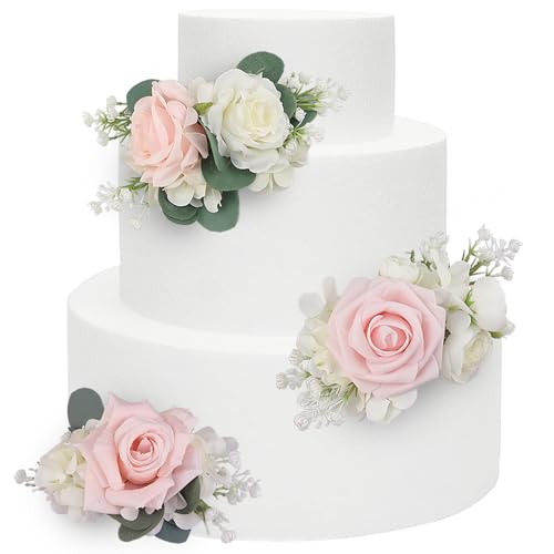 3Pcs Pre made Cake Topper Cake Decorating Flowers for Cake Decor Cake Flowers for Wedding Baptism Birthday Party Bridal Baby Shower