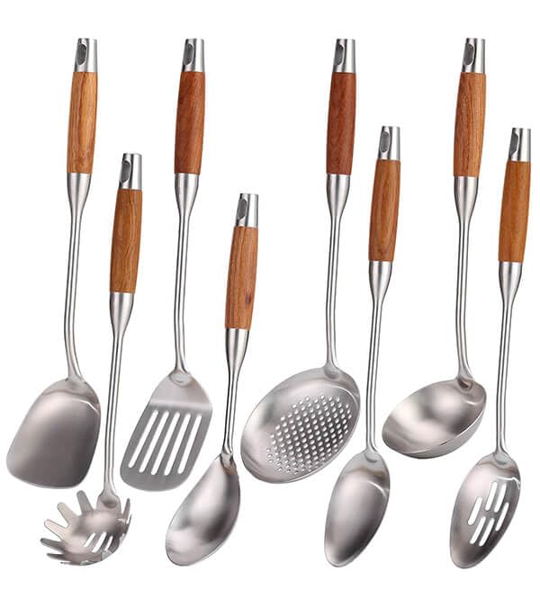 304 Stainless Steel Cooking Utensils Set with Wood Handle