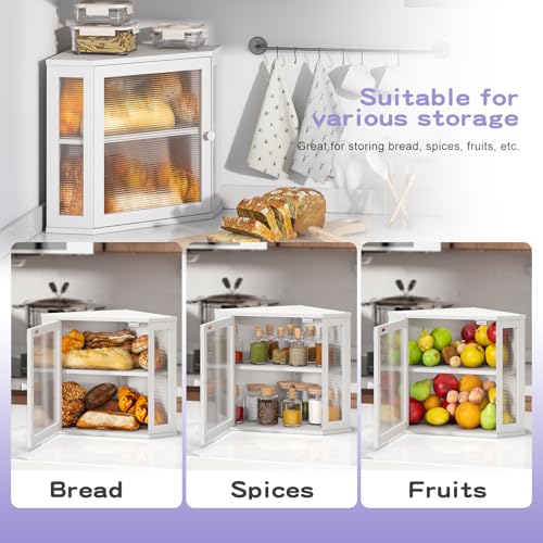 Corner Bread box for Kitchen Countertop (White / Meduim)