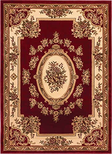 Pastoral Medallion Brown French Area Rug European Floral Formal Traditional Area Rug Easy Clean Shed Free Modern Classic Contemporary Thick Soft Plush Living Dining Room Rug
