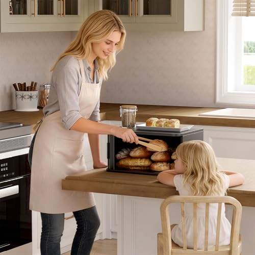 Roll Top Bread Box for Kitchen Countertop (Black / Medium)