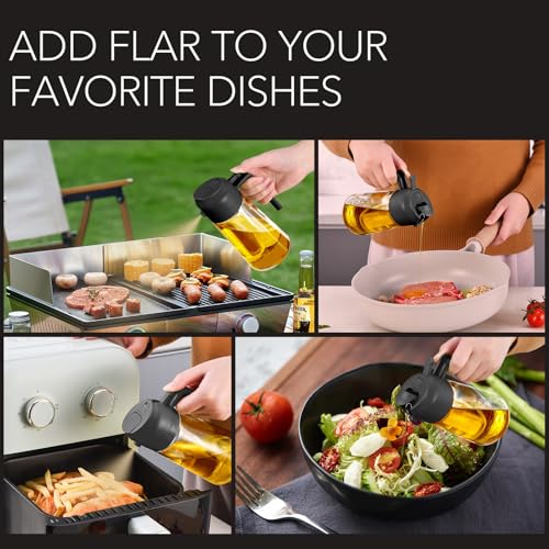 16 oz 2-in-1 Glass Olive Oil Sprayer for Cooking, Black&Black (2Pcs Black)