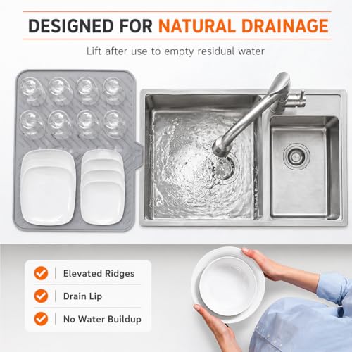 Silicone Dish Drying Mat for Kitchen Counter (Gray / 22.8" x 16.9")