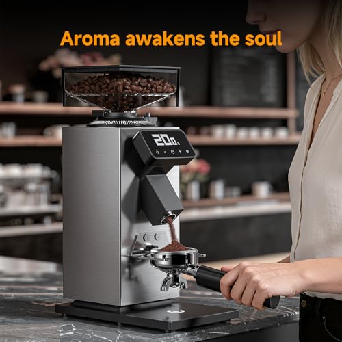 Commercial Flat Burr Espresso Bean Grinder (90 grinding settings / Black&Silver)