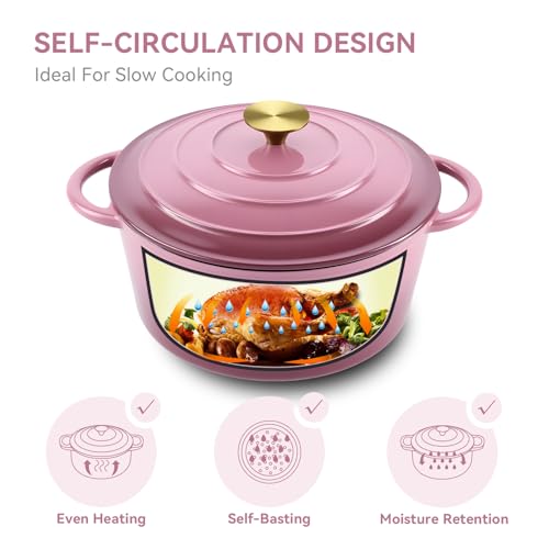 6 Quart Enameled Dutch Oven Pot with Lid (6 QT / Rose)