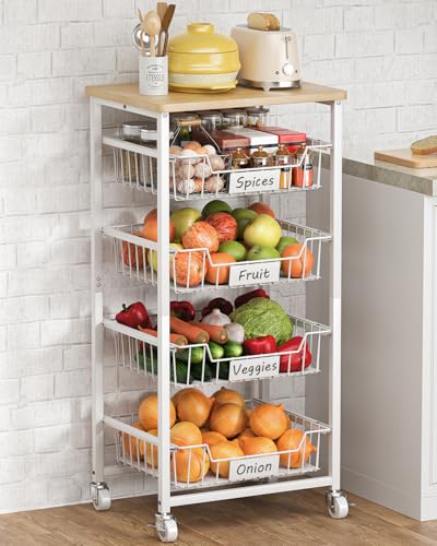 Tier Vegetable Fruit Basket Kitchen Storage Rolling Cart on Wheels with Pull