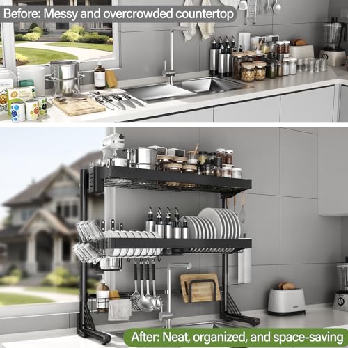 Over Sink Dish Drying Rack (Black / 3 Tier with Flat Grid)