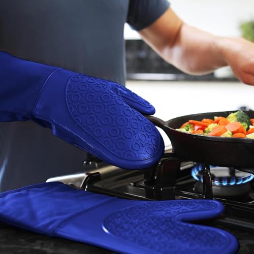 BPA Free Soft Silicone Oven Mitts (Blue / 2-Piece 13.7" Oven Mitts)