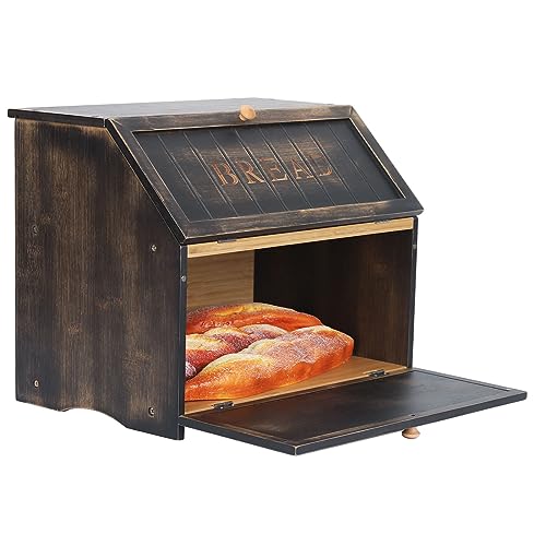 Vintage Double Layer Large Bread Box (Black)