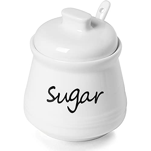 Ceramic Sugar Bowl with Lid and Spoon 12 oz