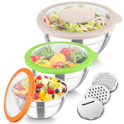 Stainless Steel Mixing Bowls with Lids & 3 Graters