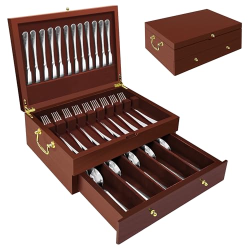 Silverware Storage Box Solid Wood with Lid