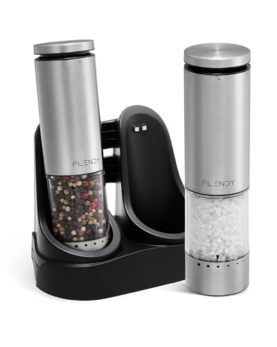 Rechargeable Electric Salt and Pepper Grinder Set with Charging Base