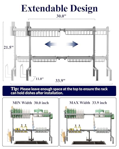 Adjustable Over The Sink Dish Drying Rack (Gray / Large)