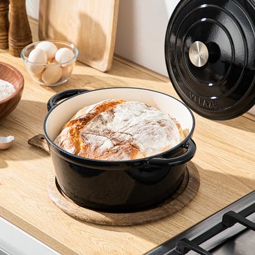 7.5 QT Enameled Cast Iron Dutch Oven Pot with Lid (Black / 7.5QT-Round)