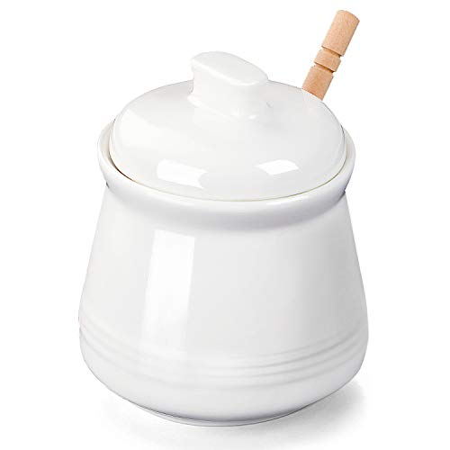 Porcelain Honey Jar with Lid and Dipper