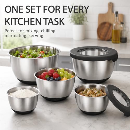 Stainless Steel Mixing Bowls with Lids (Black)