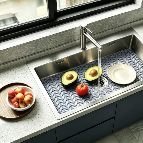 Sink Protectors for Kitchen Sink 28"x15"Center Silicone Sink Mat (28"x15"Center / Gray)