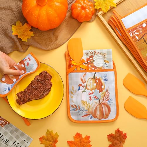 18 Pcs Fall Pot Holders Baking Set with Silicone Spatula (Fall)