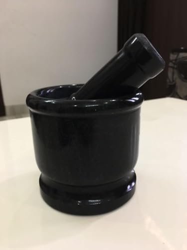 Marble Granite Mortar and Pestle Set (Black Marble / 3 Inch)