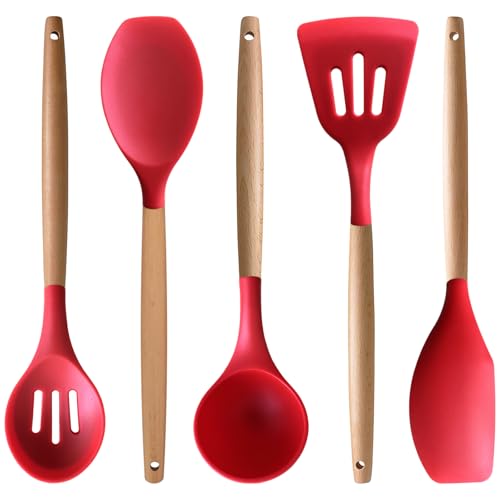 Silicone Cooking Utensils Set 5Pcs Non (Standard 5-Piece Set / Red)