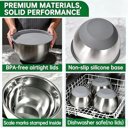 Mixing Bowls with Airtight Lids (Gray)