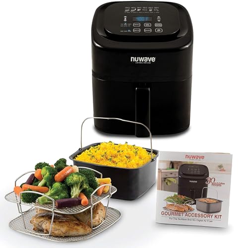 Brio 10-in-1 Air Fryer, 6 QT Airfryer Capacity with Smart Probe, Roast Grill Bake for Fast Meals, One-Touch Digital Controls, Powerful 1800W Fryer, 100 Recipes, Removable Divider & Grill Pan