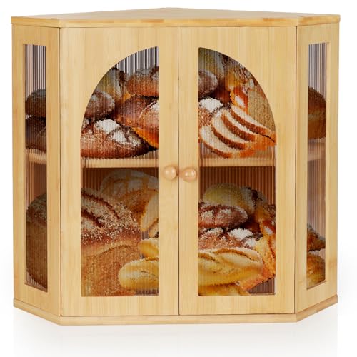 Corner Bread Box for Kitchen Countertop (Natural)