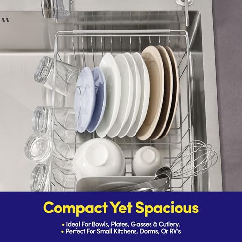 Dish Drying Rack Over the Sink Expandable to 24.5" Dish Drainer (Silver / 15.75" x 12" x 5")