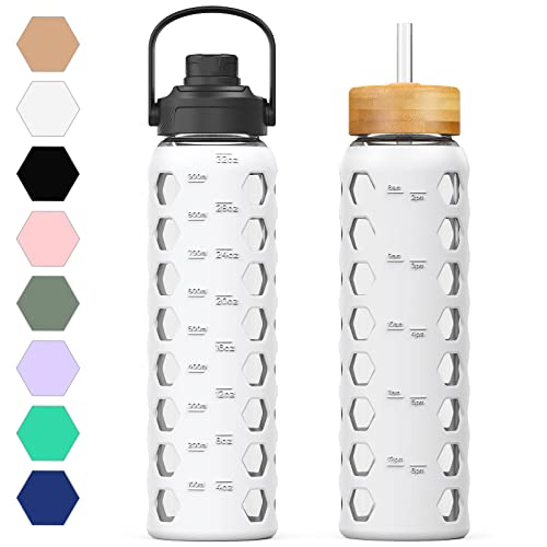 Glass Water Bottles with 2 Lids