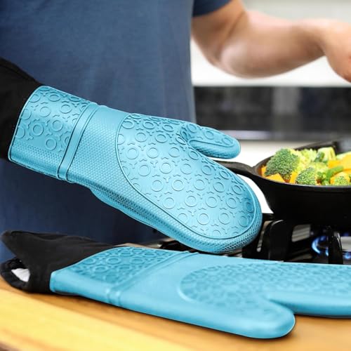 BPA Free Soft Silicone Oven Mitts (Aqua / 2-Piece 14.7" Oven Mitts)