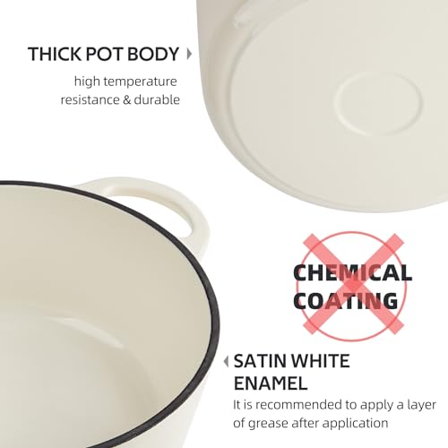 6 Quart Dutch Oven Enameled Cast Iron with Lid (Cream / 6 QT)