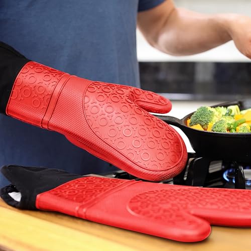 BPA Free Soft Silicone Oven Mitts (Canyon Red / 2-Piece 14.7" Oven Mitts)