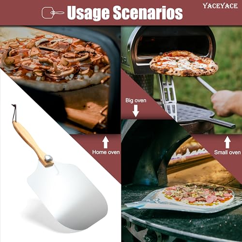 Square metal pizza turning peel foldable wooden handle