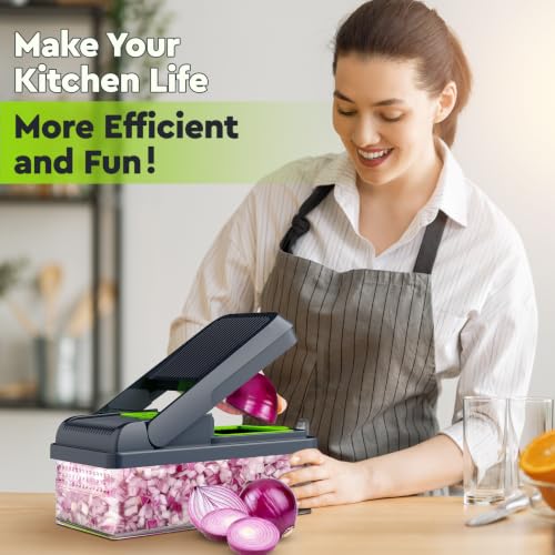 15-in-1 Vegetable Chopper, Food Veggie Chopper With Container (Green / 10 blades)