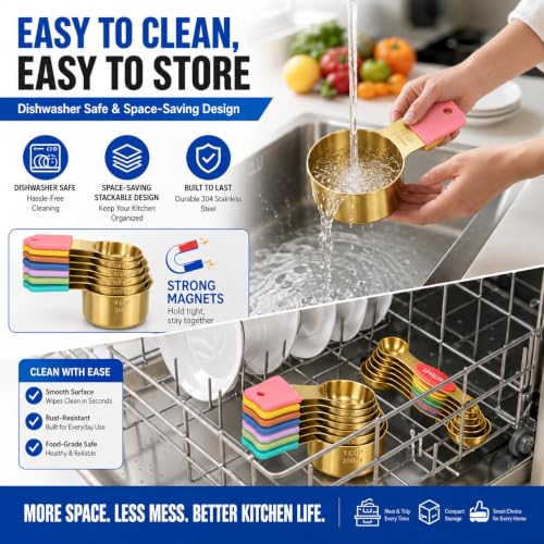 Magnetic Measuring Cups & Spoons Set (Gold&Coloful / Magnetic Measuring Cups and Spoons Set)