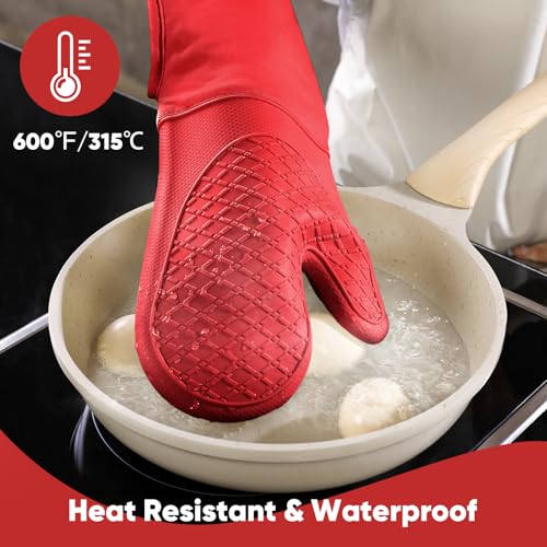 Silicone Oven Mitts Pot Holder Kitchen (Red)