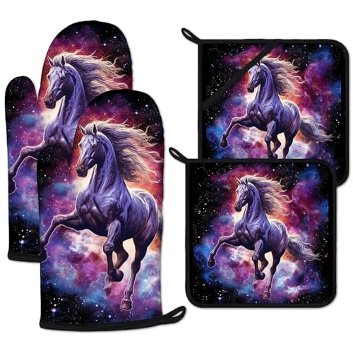 Oven Mitts and Pot Holders Sets Heat Resistant 4Pcs Potholders Oven Gloves Hot Pads for Kitchen Baking Cooking Grilling BBQ