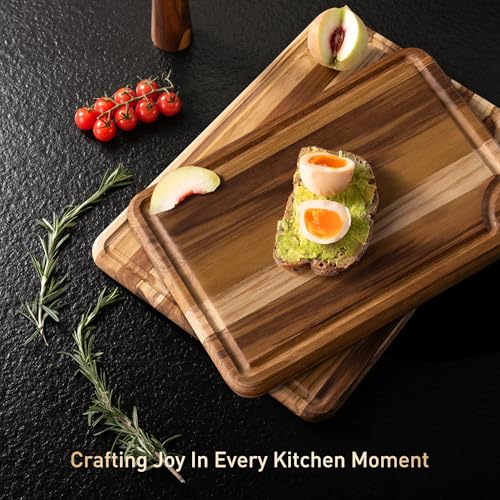 2 Pack Teak Cutting Boards for Kitchen Wood Wooden Cutting Board Non Slip (Cutting Board Set | 2 Pack)