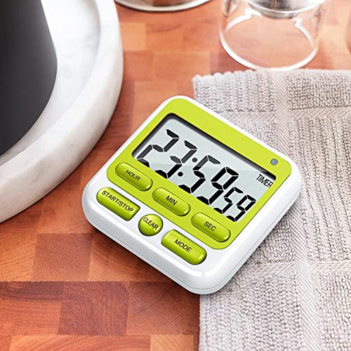 4-in-1 Digital Timer with Count Up/Down, Clock & Alarm, Ring & Silent Modes (Green)