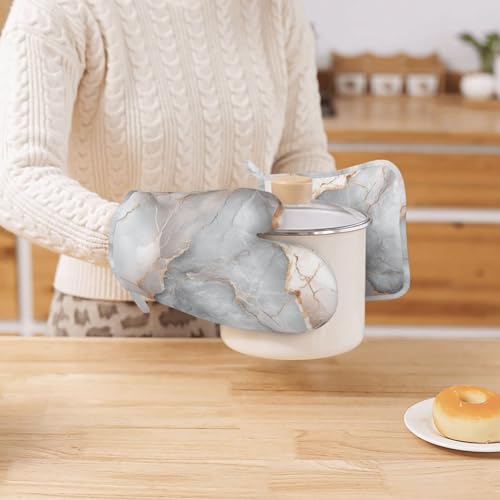 Oven Mitts and Pot Holders Gray Pastel Pink Marble Absstract Silicone Kitchen Accessories Set of 4 Heat Resistant Long Gloves Potholder Non (A09)