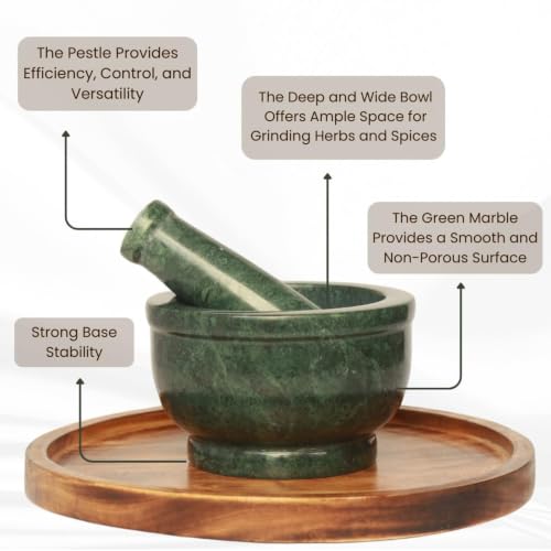Marble Granite Mortar and Pestle Set (Kundi Green Marble / 4 Inch)